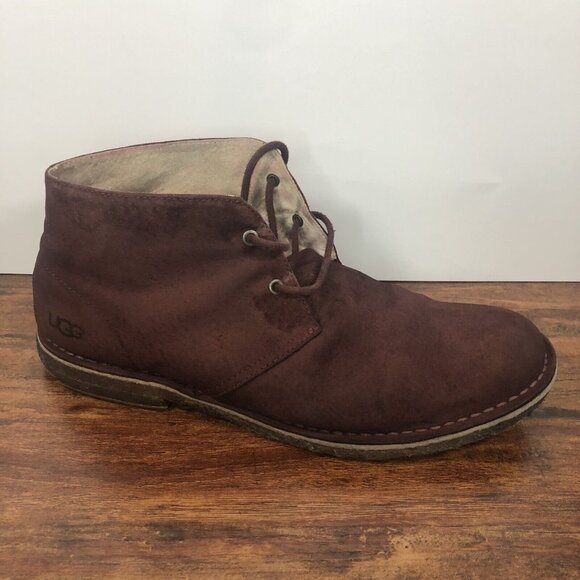 UGG Men's SZ 11.5 Leighton Leather Suede Chukka‎ Boots Mauve Dark Purple 1005487 - Picture 4 of 9